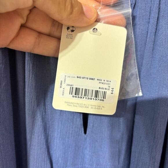 NWT A.N.A Women's Blouse Top Bijou Blue 5X Pleated Scoop Neck Balloon Sleeve - Picture 8 of 9